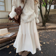 半身裙女冬季高腰显瘦中长款a字裙小个子气质垂感百褶裙大裙摆