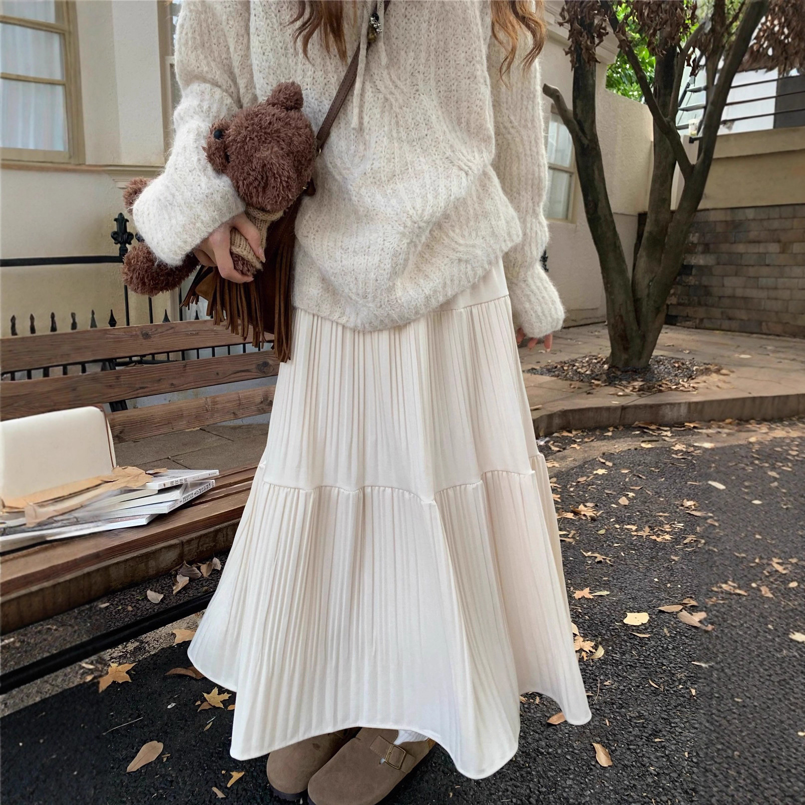 半身裙女冬季高腰显瘦中长款a字裙小个子气质垂感百褶裙大裙摆