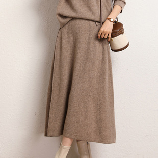 Pear Flower Texture Cashmere Knitted Skirt Women's Long Skirt High Waist Skirt Loose Over-the-Knee Wool aEE18