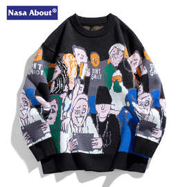 NASA圆领春秋季2024男女针织毛衣宽松慵懒风打底针织衫厚修身内搭