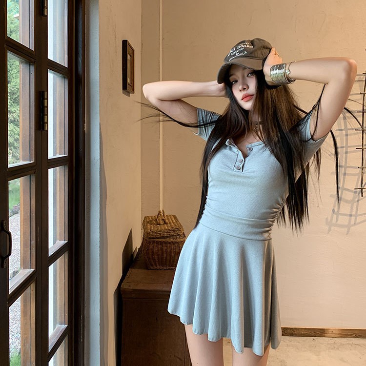 Swimsuit Women's One-Piece Sports Hot Spring Swimsuit Simple Conservative Slimming One-Piece Skirt Style Vacation Swimsuit Wholesale