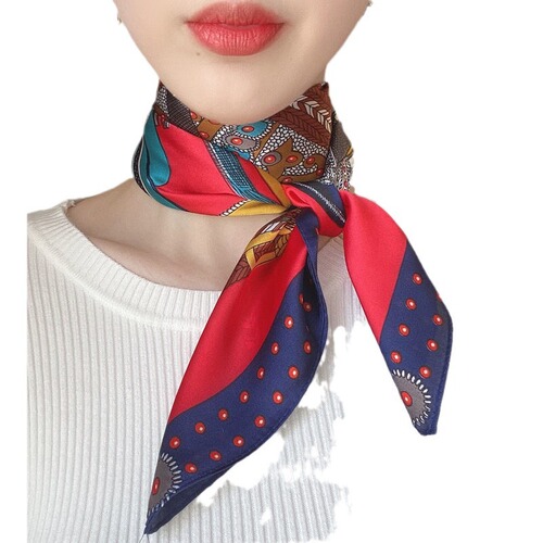 2025 Simulated Silk Scarf 70cm Korean Style Printed Small Square Scarf for Women, Versatile Decor Fashion Necktie