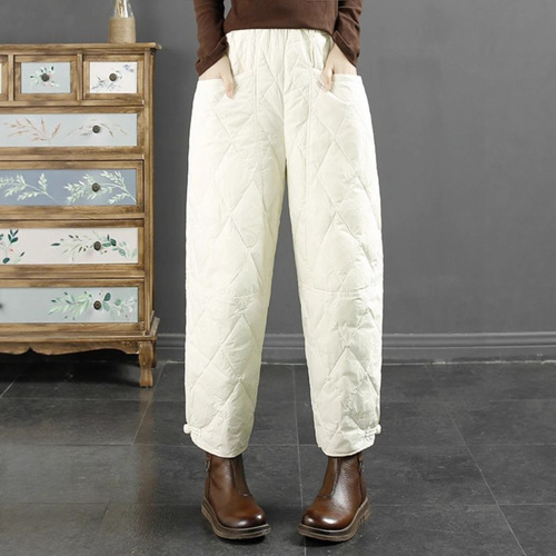 Down cotton pants for women, winter new style high-waist large-size loose casual Harlan warm straight cotton pants