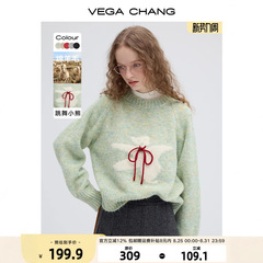 VEGA CHANG新年羊毛针织衫女2025年秋季新款设计感甜美风小熊毛衣