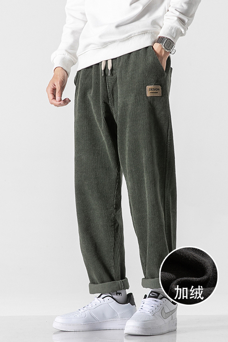 Suministro exclusivo transfronterizo | Pantalones rectos de color sólido retro americanos para hombre, pantalones deportivos de pana holgados y anchos de estilo urbano, gruesos y cálidos.