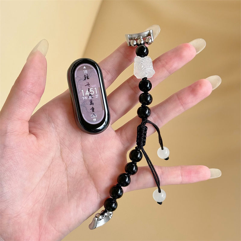 Suitable for Xiaomi Mi Band 9/8Pro10Nfc Version 65 Watch Strap Obsidian Beaded Wristband Braided Rope Magnetic Clasp