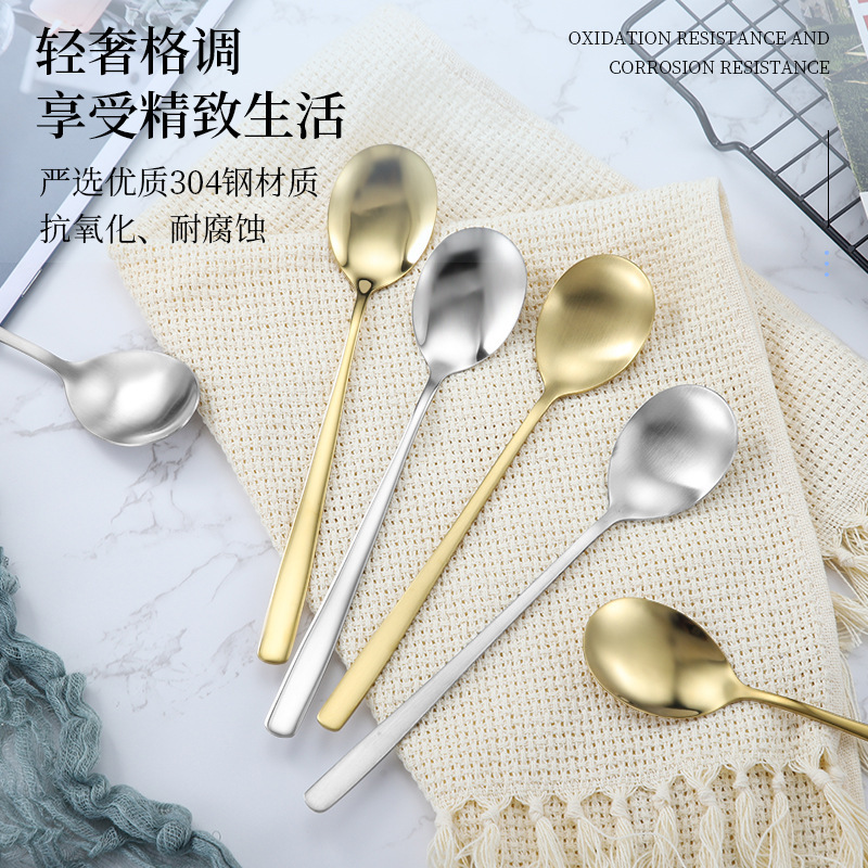 304 Stainless Steel Spoon Chopsticks Set Household Solid Korean Style Long-handled Spoon Bibimbap Spoon Golden Korean Dining Spoon
