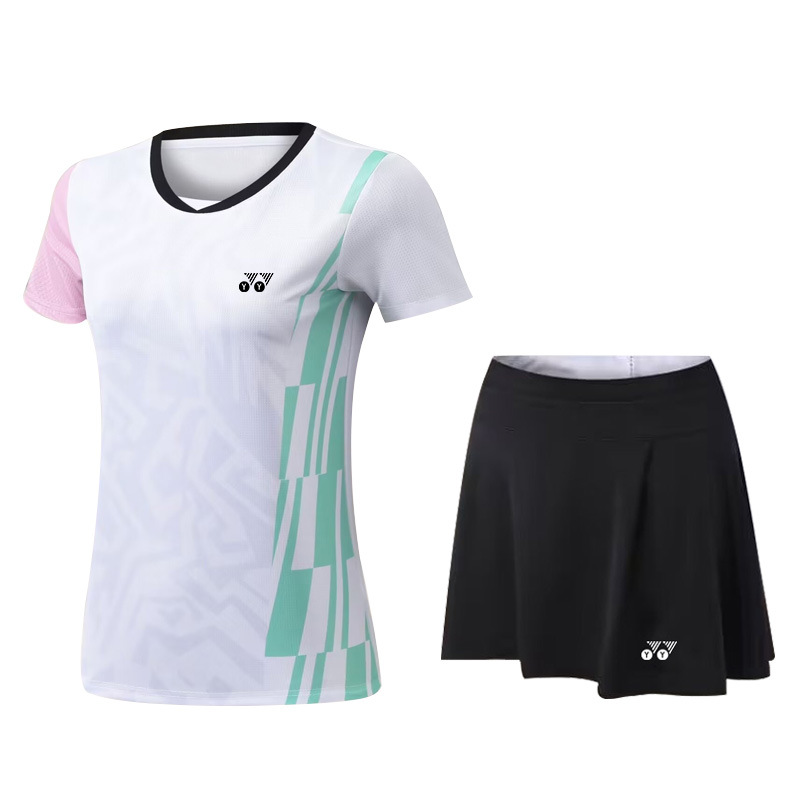 YY 새로운 여자 배드민턴 세트 남자 세트 스포츠 빠른 건조 옷 아이스 실크 반팔 테니스 탁구 세트 여름 통기성