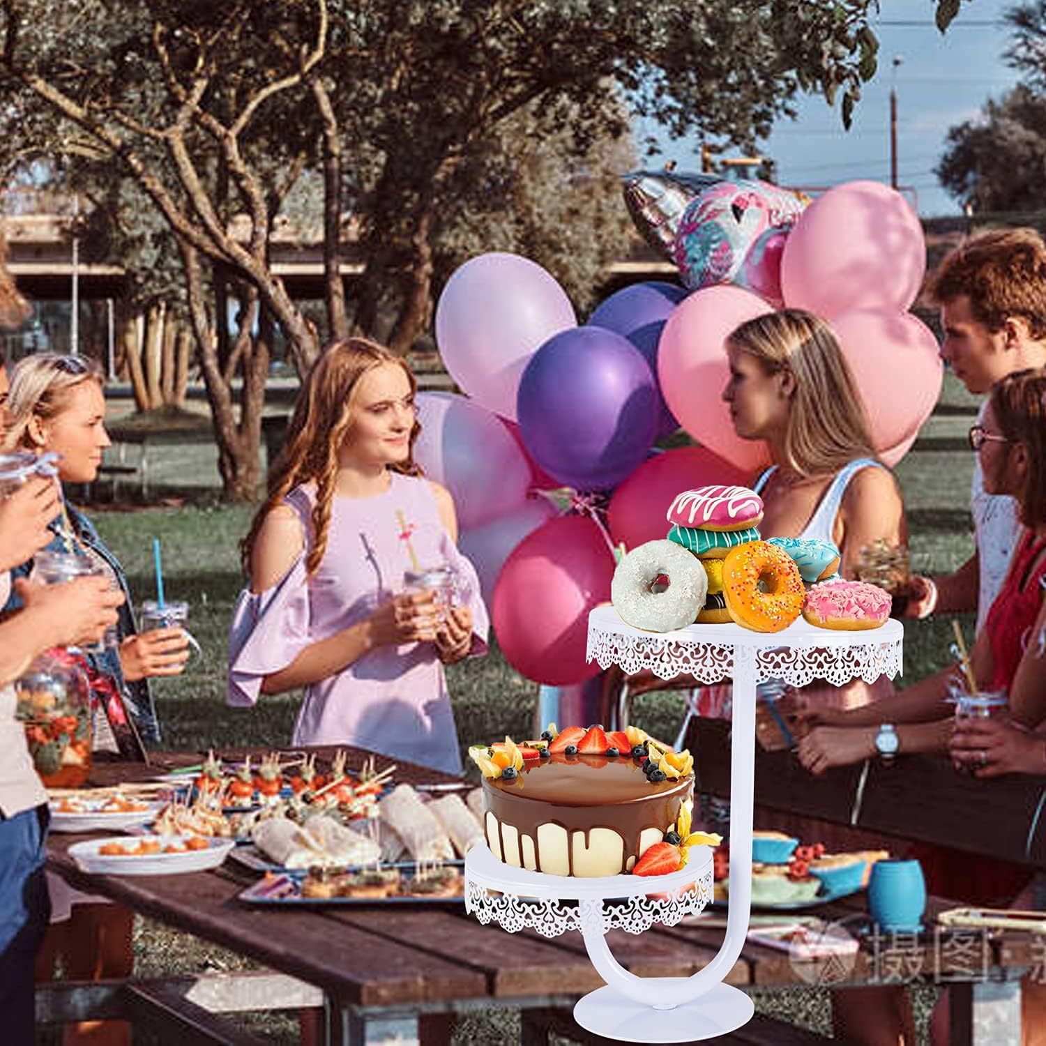 Amazon transfronterizo doble estante de pastel dorado redondo hierro forjado estante de pastel de fiesta escenario decoración de mesa de postres