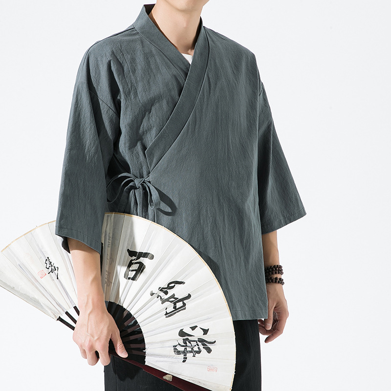 中国风男装披风大衣中长款棉麻风衣外套男士古风汉服开衫道袍茶服
