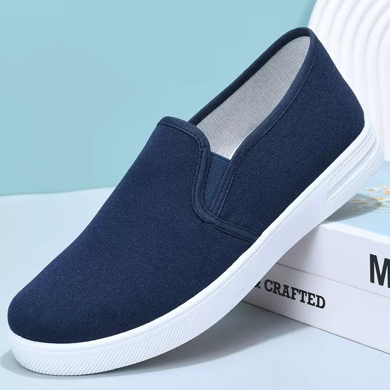 蓝色防静电鞋女一脚蹬防滑耐磨平底透气老北京百搭厂矿鞋工作布鞋