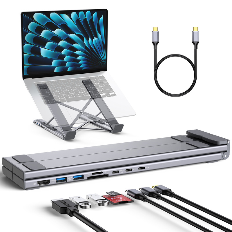 Cross-Border New Product Aluminum Alloy Eight-In-One Hub Docking Station HDMI Multi-Interface Laptop Folding Cooling Stand