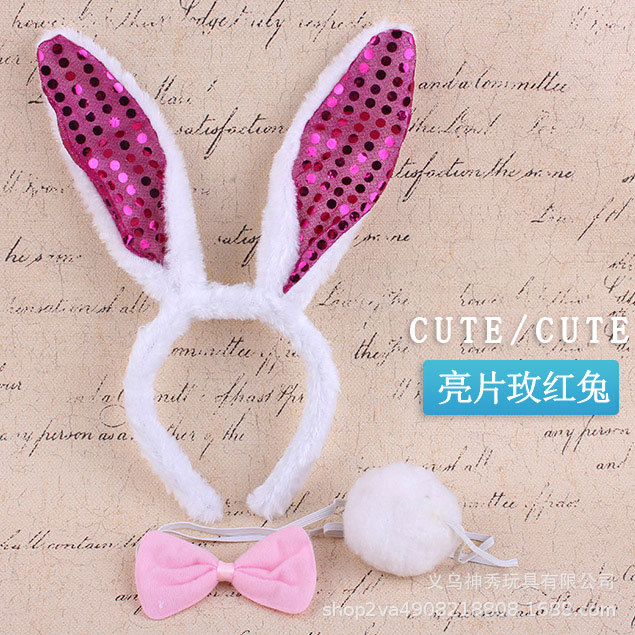 Tocado de rendimiento animal tocado de conejo accesorios lindo pequeño conejo blanco oreja diadema pajarita cola conjunto de tres piezas