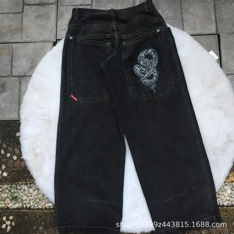 国境を越えた電気商JNCO Y2Kゆるいジーンズ男性レトロ刺繍ヒップホップストリート原宿男性ワイドパンツ|undefined