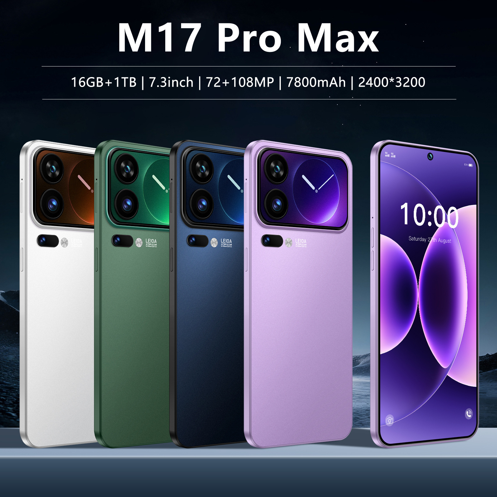M17 Pro Max Smartphone 7.3inch Large Screen 16GB+1TB Android Foreign Trade Mobile Phone Factory