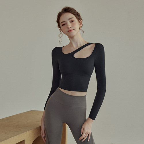 Cross-border sports fitness long-sleeved women's T-shirt Western running gym elastic quick-drying tight yoga top