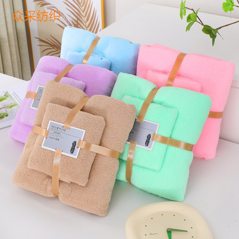 Factory in stock towel bath towel child and mother suit warp knitted coral velvet cut edge absorbent activity gift towel wholesale