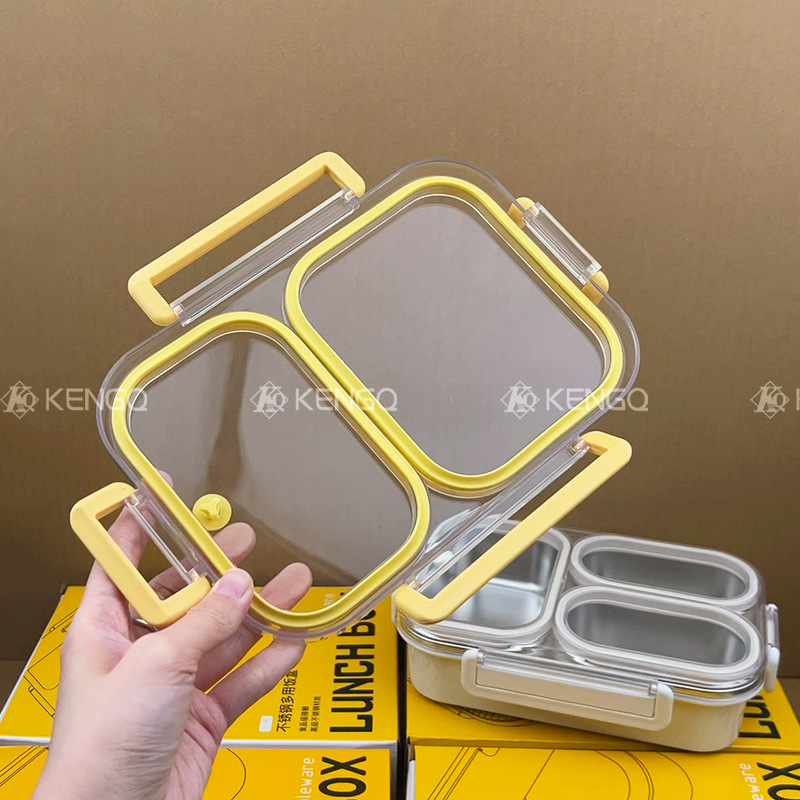 Fiambrera calefactable en microondas, anti-olor, caja bento para estudiantes de acero inoxidable 304, caja de conservación sellada de tres compartidos