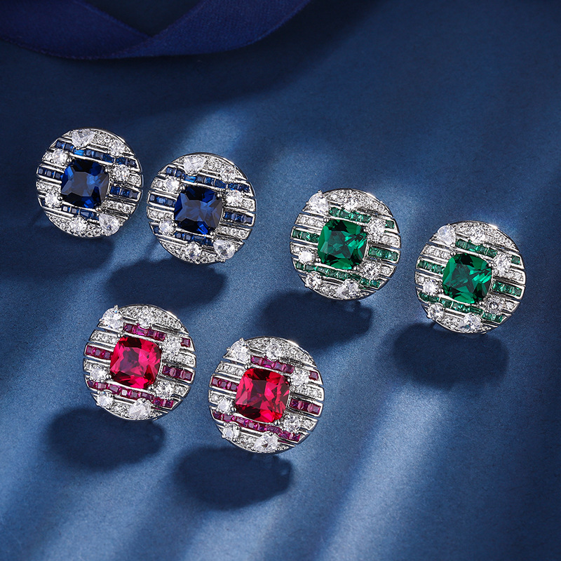 Zhuang Shengsheng Jewelry, fondo de cobre chapado en oro, nuevos pendientes del tesoro de simulación retro, piedra principal 8*8