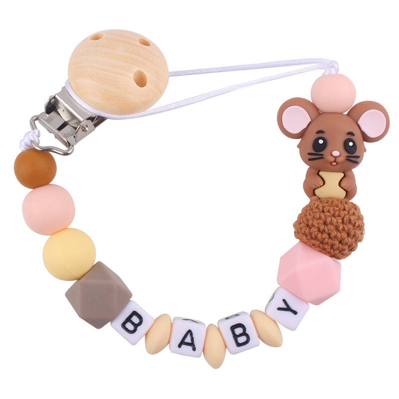 Juguetes para bebés planetas grano clip de tetina bebé calmar dibujos animados ratón cadena tetina de silicona anti-caída cadena