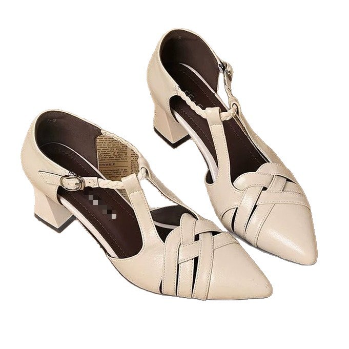 Sandalias de tacones gruesos retro franceses para mujeres 2026 verano nuevo velcro agujero agujero con tacones altos