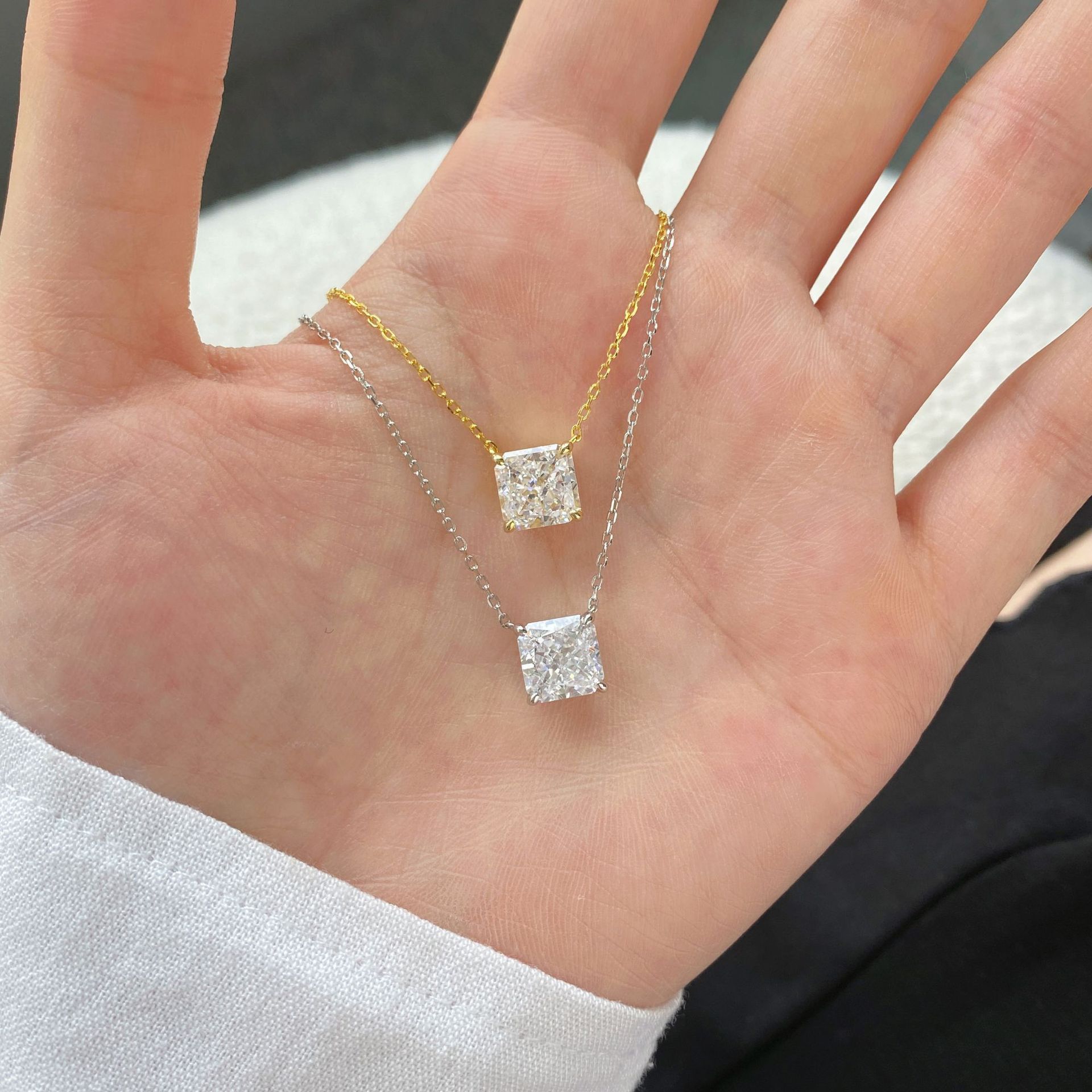 8g Weight Zircon Inlay Material 925 Sterling Silver Zircon Cable Chain Plating Inlay Square Necklace