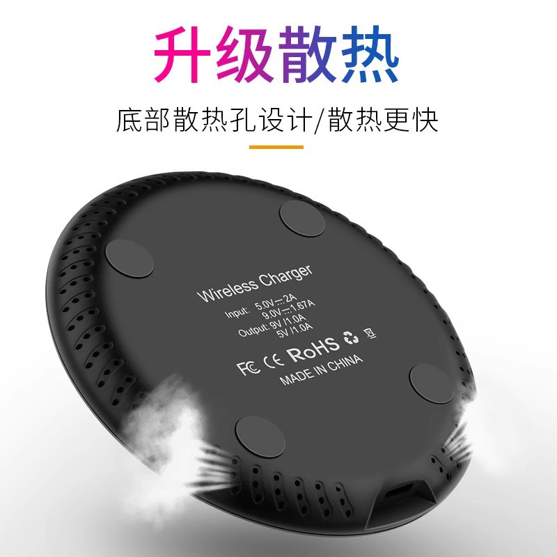 Cable de carga tipo C transfronterizo, base de carga inalámbrica redonda para teléfono móvil con disipación de calor, adecuada para cargador inalámbrico de carga rápida de Apple