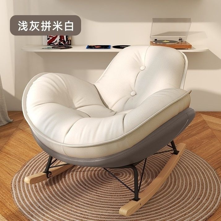 중간 두꺼운 + 벨벳 라이트 그레이 및 오프 화이트 싱글 의자