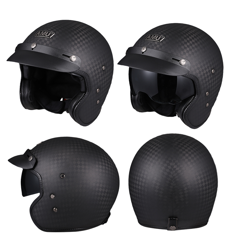 Carbon Fiber Retro Half Helmet Summer Motorcycle Helmet