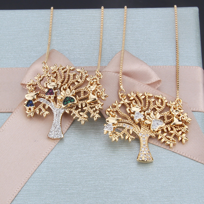 Simple Two-color Diamond Tree-shaped Copper Pendant Necklace display picture 4