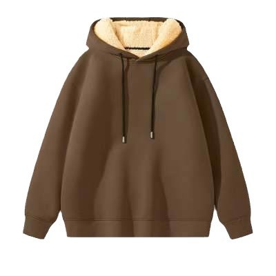 Suéter con capucha forrado de lana de los hombres engrosada caliente suelta estudiante con capucha suéter de los hombres marca de moda ins abrigo de lana de cordero