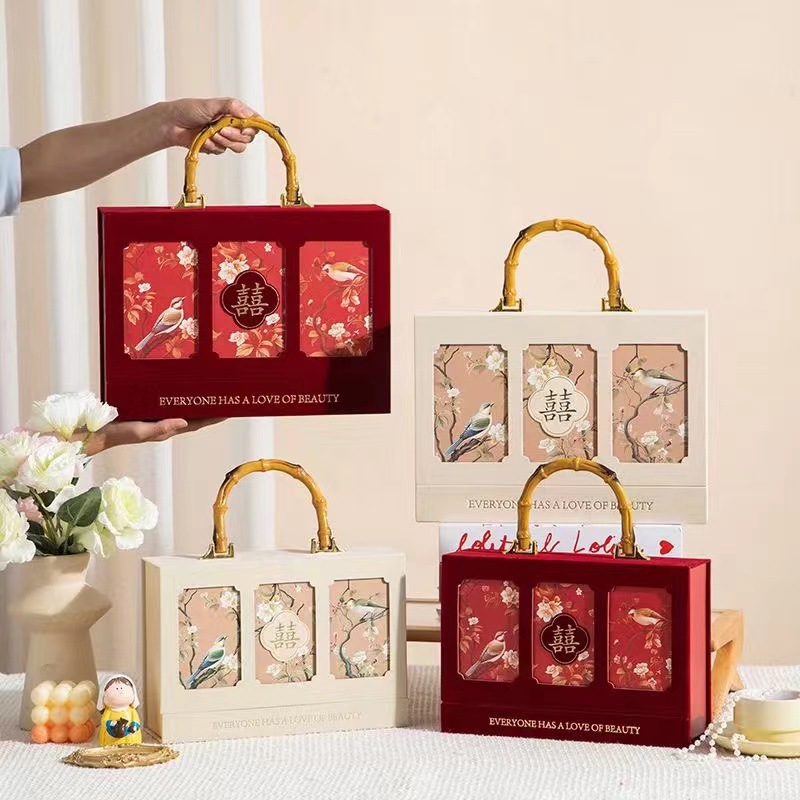 新款手提絲絨面中式結婚禮伴手禮盒子空喜糖盒袋女伴娘郎回禮