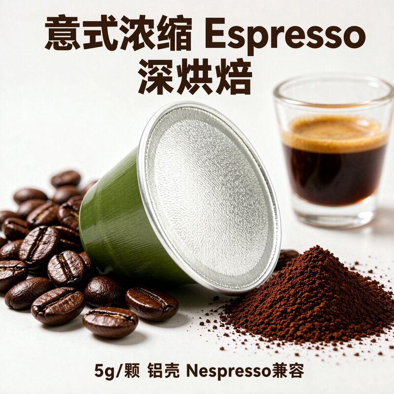 Coffee capsules, ready-to-use, Italian espresso, dark roast, 5g per capsule, aluminum shell Coffee capsules, ready-to-use, Italian espresso, dark roast, 5g per capsule, aluminum shell