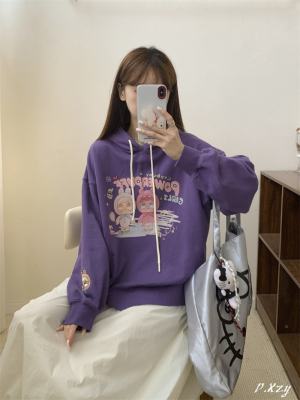 031慵懒风圆领卫衣女秋季新款薄款宽松韩版oversize女式上衣bf外|undefined
