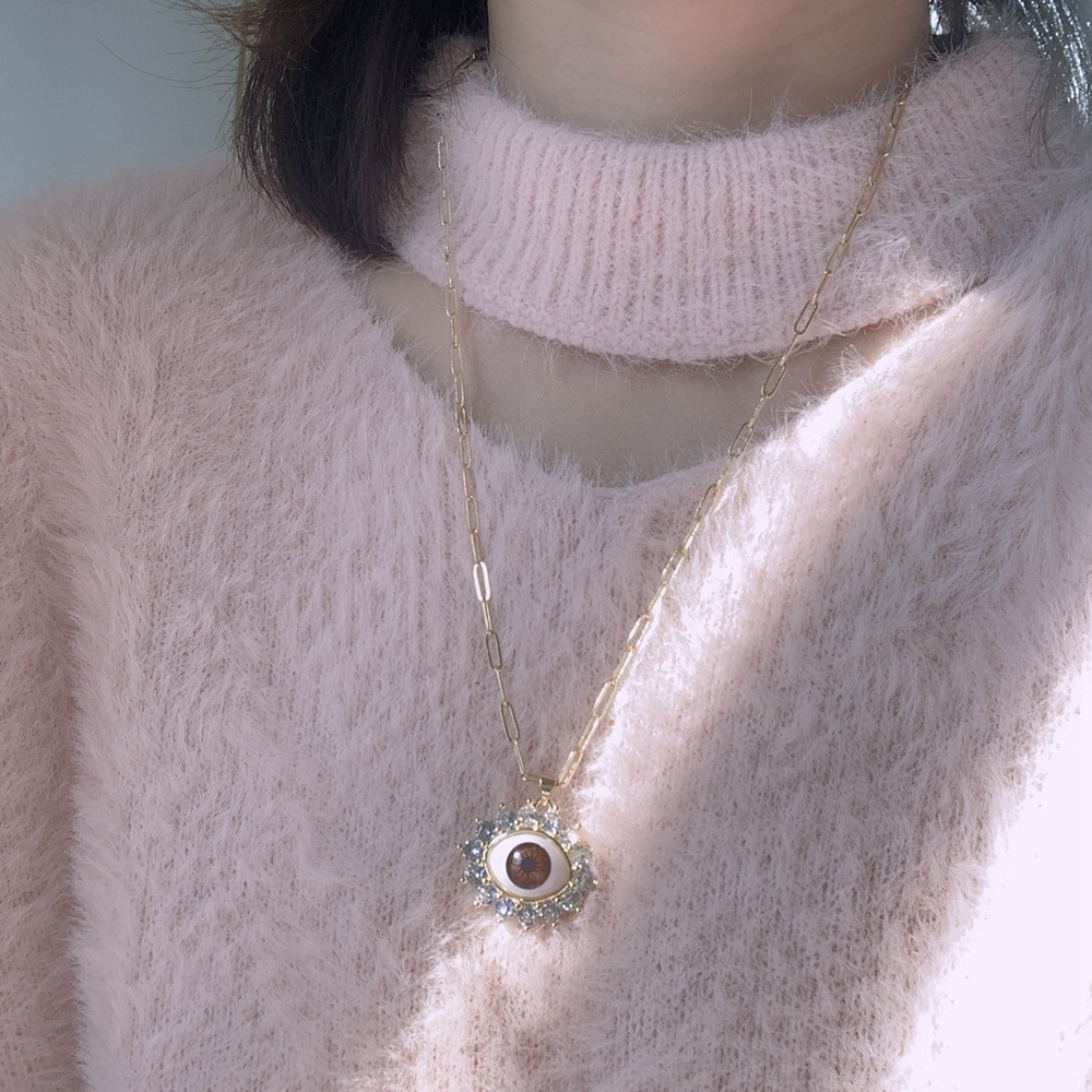 Fashion Eye Copper Plating Inlay Resin Zircon Pendant Necklace 1 Piece