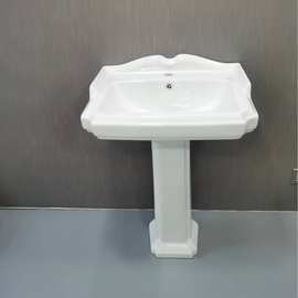 欧式复古风经典陶瓷盆酒店工程民宿洗手盆落地老上海古典分体柱盆