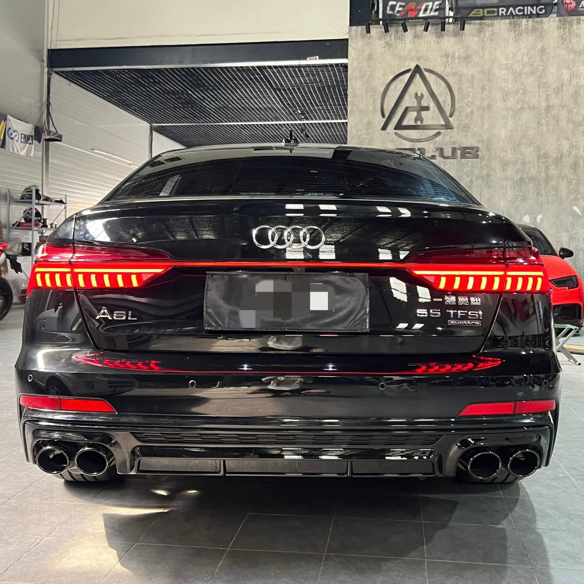 Suitable for 19-25 Audi C8A6 Modified S6 Rear Lip Four-Out Tail Throat Exhaust Rear Surround Black Warrior Kit