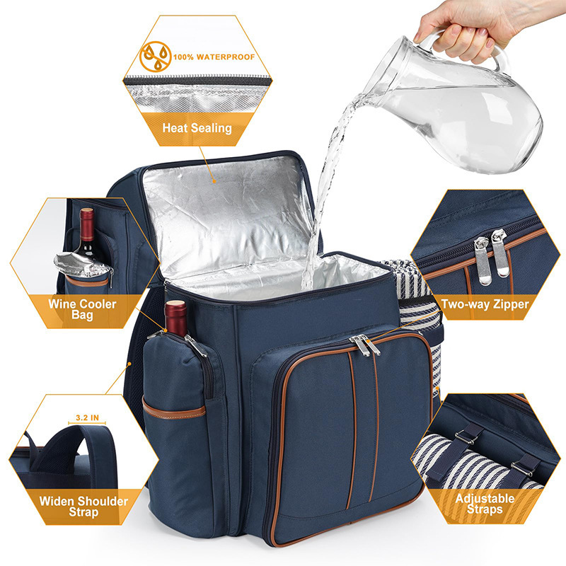 Nueva mochila de picnic, bolsa de picnic a prueba de fugas, mochila refrigerada en la playa, bolsa de vino con aislamiento, mochila de picnic de doble capa