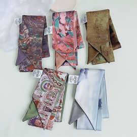 国风复古敦煌油画发带女绑包飘带春秋新款长条汉服丝巾扎发飘带