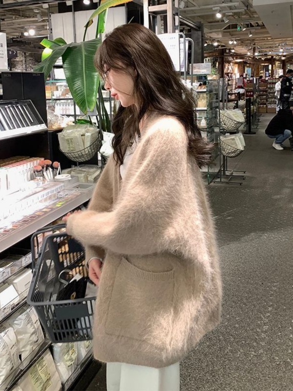 水貂绒毛衣外套女日系复古开衫秋冬新款慵懒风宽松针织衫外穿上衣|undefined