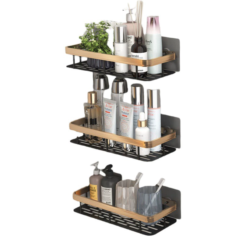 Стеллаж для хранения в ванной комнате Пространственная алюминиевая угловая стойка Штатив без перфорации для кухни Настенная полка для туалета