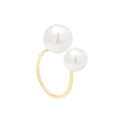 J588 Korean ring, large and small pearl open ring, minimalist exaggerated ring, double pearl ring, female
