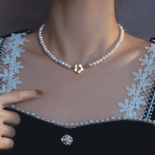 淡水珍珠花朵吊坠项链女优雅复古风颈链韩版时尚冷淡风跨境锁骨链