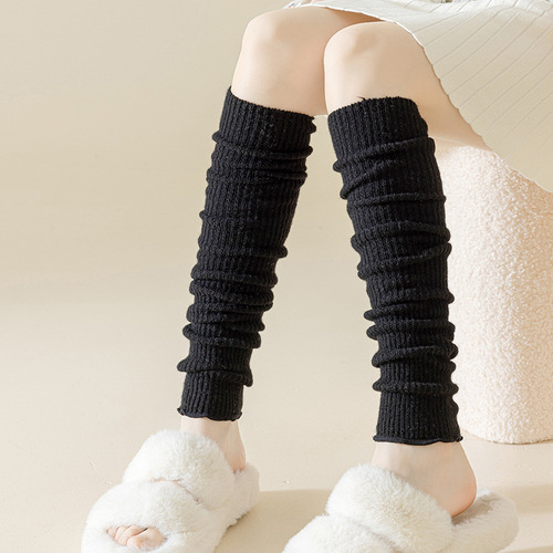 Socks for women in autumn and winter, wool extended over-the-knee knee protectors, non-slip, non-falling, solid color base socks, warm socks