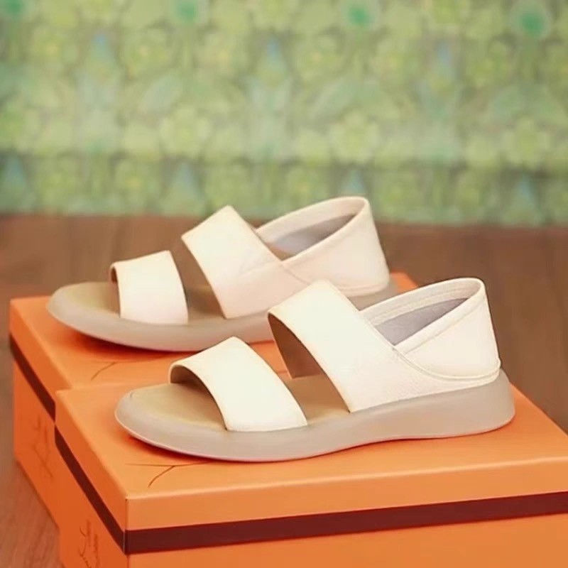 Sandalias romanas cómodas con suela suave de verano con suela gruesa de dedos desnudos de moda casual para damas retro antideslizantes dos sandalias