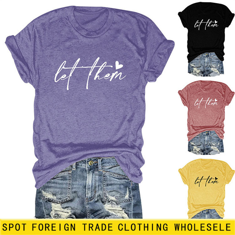 Small Ebay Women's Casual Amazon Heart Simple T-Shirt Temperament Cross-Border Short-Sleeve Wholesale Round Neck Them