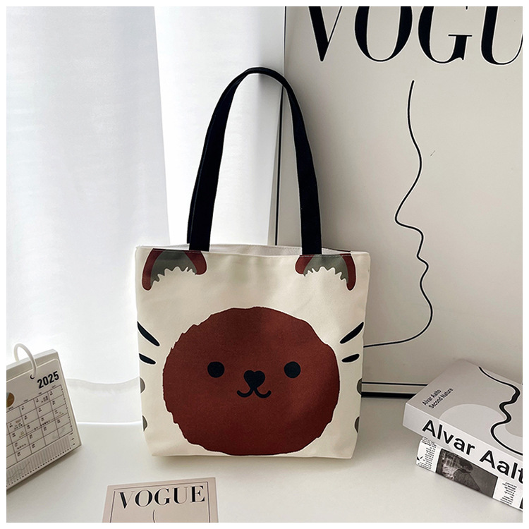 Women's Large Canvas Dog cat mit Cute Sewing Thread Square Zipper Canvas Bag display picture 7
