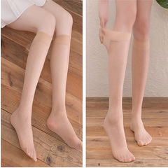 Women's Anti-Ladder Summer Ultra-Thin Sheer Stockings Half-Cut Black Flesh Color Core Fiber Half-Calf Socks for Girls