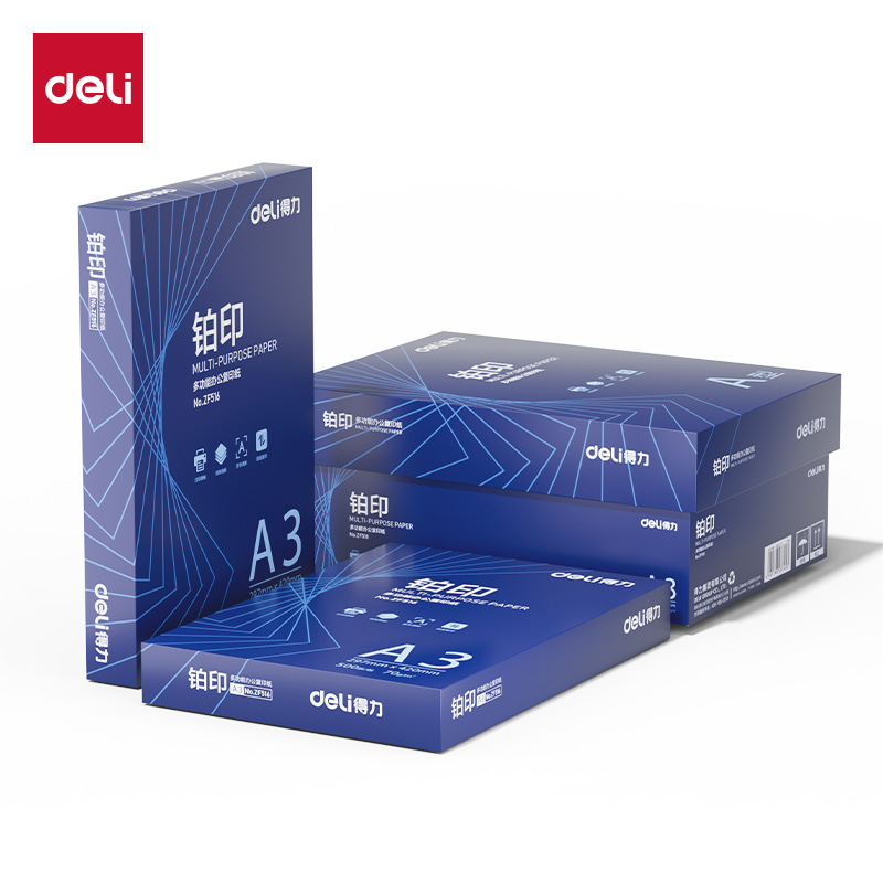 Deli Quality A3 Copy Paper Double-Sided Use Zf518 Platinum Printing A3-70G-4 Pack (Blue) (Pack) Full Box