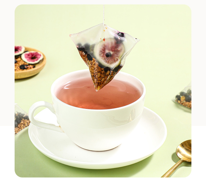 Flaxseed Fig Herbal Tea Yang Ci Cha Seed Cycle Blend with Mulberry and Black Goji Sugar Free Cold Brew 250g 50 Bags in use